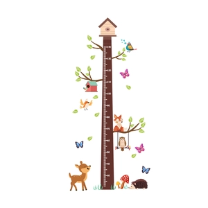 Adesivo murale metro per bambini con animali della foresta e albero scala 30-140cm