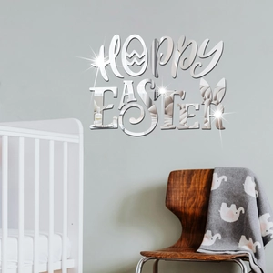 Close-up of Hoppy Easter mirror acrylic wall stickers with bunny ears and egg pattern