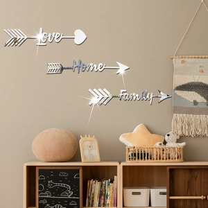 Silver mirror acrylic arrow wall stickers with Love Home Family text for home decor