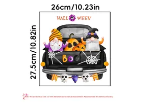 Sticker voiture Halloween avec citrouilles et gnomes, dimensions 26cm x 27,5cm