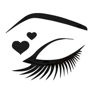 Detail of black acrylic eye-shaped wall stickers with mirror effect and lashes