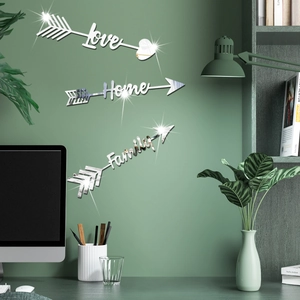 3D Acrylic Mirror Wall Sticker Arrow Design Love Home Family Letters Self Adhesive Wall Decal For Living Room Bedroom Decor