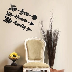Three-piece set of black mirror acrylic arrow wall stickers with Love Home Family text