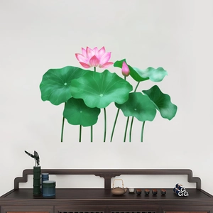 Elegant Lotus Flower Wall Sticker PVC Removable Floral Decals For Bedroom Living Room Background Home Decor Mural