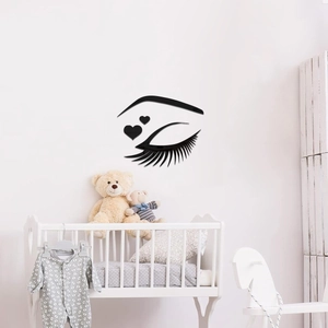 3D acrylic mirror wall sticker featuring modern eye, eyelashes and heart shapes in black