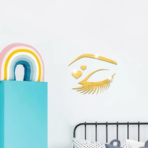 Golden acrylic mirror wall stickers featuring eye and hearts for home decoration
