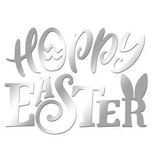 Silver mirror acrylic Hoppy Easter wall sticker with bunny ears and egg pattern