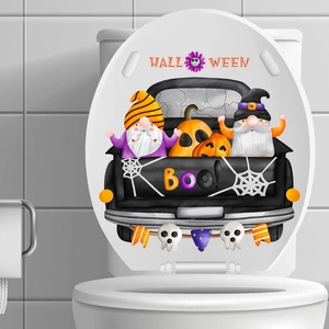 Stickers Muraux Gnomes de Halloween Camion Citrouille PVC Imperméable pour Maison Chambre Salle de Bain Décoration de Fête