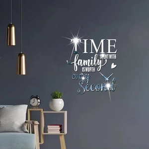 Horloge murale miroir 3D moderne avec citation familiale pour salon chic