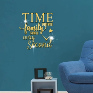 Autocollant mural 3D en acrylique miroir doré avec citation de famille inspirante