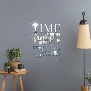 Sticker Mural Miroir 3D en Acrylique Citation Anglaise Time Family Is Worth Every Second Décalcomanie DIY Pour Salon