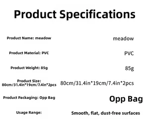Detailed size chart and specifications for meadow PVC wall stickers on white background