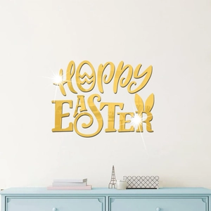 Hoppy Easter golden mirror acrylic wall sticker with bunny ears for home festive decor