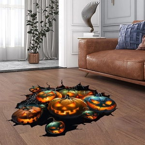 Detalle de la pegatina 3D de suelo de calabaza de Halloween con efecto de grieta y telaraña