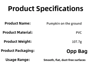 Detailed PVC Halloween pumpkin sticker specifications with 107.7g weight and OPP bag packaging