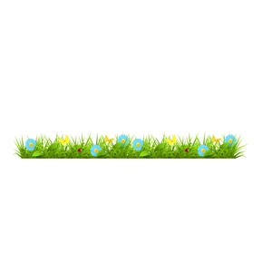 Self-adhesive green grass wall sticker with blue daisies, yellow butterflies and ladybugs