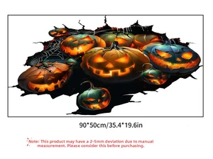 3D Halloween wall decal featuring colorful pumpkins and cobwebs, dimensions 90x50cm