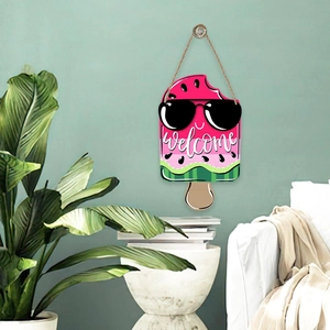 Watermelon popsicle welcome sign made of wood for summer home and door decor