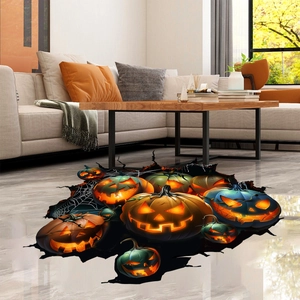 Pegatinas 3D de Halloween para suelo con calabazas Jack-o'-lantern de caras aterradoras