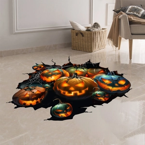 Pegatina de Suelo 3D Halloween Calabaza PVC Removible Jack-O-Lantern Calcomanía de Pared Grieta Telaraña Decoración de Fiesta