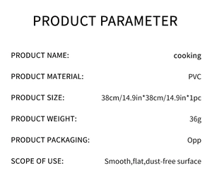 Technical specifications of PVC cooking wall sticker size 38x38cm with weight 36g