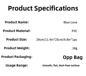 Tableau des dimensions et spécifications du sticker mural Blue Love en PVC