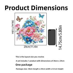 Detailed size guide of floral butterfly wall stickers showing 30x29cm dimensions