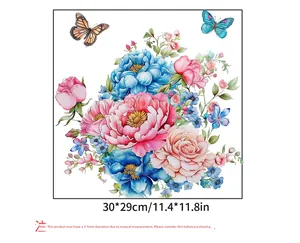 Detail of floral wall stickers with colorful peonies and butterflies in 30x29cm size