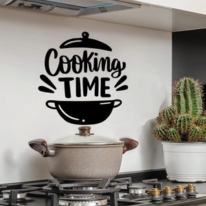 Cooking TIME black wall decal with pot outline for modern kitchen wall decoration