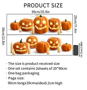 Size chart showing two sheets of Halloween pumpkin and candle wall decals measuring 29x90cm