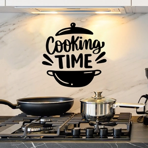 Modern black vinyl Cooking TIME wall sticker with kitchen utensil silhouette for home decor