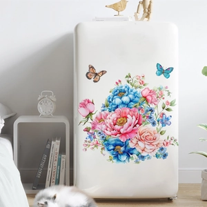 Peony and butterfly wall decals for home decoration on white surface in bedroom