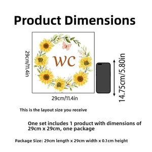 Tableau des tailles détaillé pour stickers WC tournesol 29x29cm avec référence téléphone