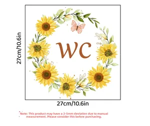 Vue détaillée du sticker WC avec motif tournesols et indications de taille de 27cm