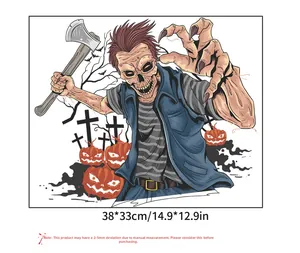 Detaillierte Größentabelle für Zombie Kürbis Wandtattoo 38x33cm für Halloween Deko