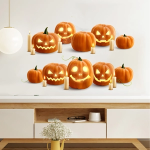 Halloween Pumpkin Ghost Face Candle Wall Stickers PVC Waterproof Jack-O-Lantern Decals For Living Room Bedroom Home Decor