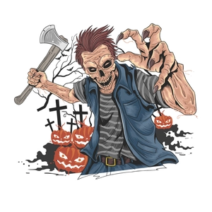 Halloween Wandaufkleber mit Zombie, Kürbis und Axt für gruselige Partydekorationen