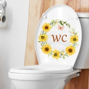 Autocollant WC pour abattant de toilette avec tournesols jaunes et papillon