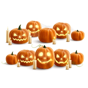 Halloween pumpkin face decals with lit candles for festive home and wall decoration