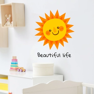 Creative smiling sun wall sticker with Beautiful Life text for nursery bedroom decor