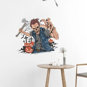 Kreativer Halloween Wandsticker mit gruseligem Zombie, Kürbissen und Fledermaus Dekor