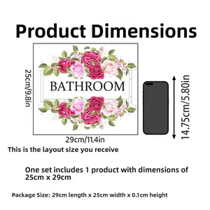 Floral rose wall sticker with Bathroom lettering and detailed 25cm by 29cm dimensions