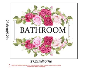 Floral bathroom wall decal with vintage roses and size chart measurements in inches
