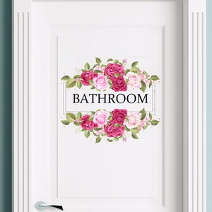 Rose Floral Bathroom Door Sticker PVC Waterproof Self Adhesive Wall Decal For Home Washroom Decoration
