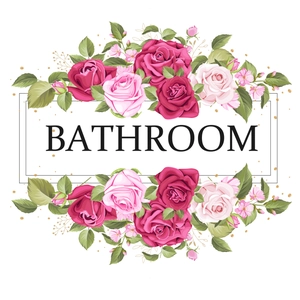 Artistic rose flower frame wall sticker with central Bathroom lettering for home decor