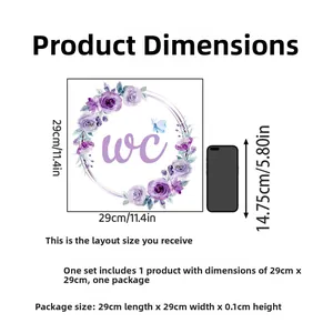 Dimensioni dettagliate dell'adesivo murale WC con fiori viola e farfalla 29x29cm