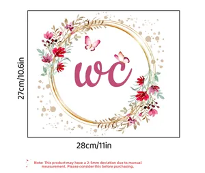 Detailed size chart for floral butterfly toilet wall decal measuring 28x27cm