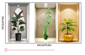Three-piece 3D wall decals showing green potted plants with realistic shadows and lighting