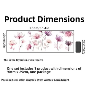 Dimensions détaillées des stickers muraux fleurs roses mesurant 90cm x 29cm pour la maison