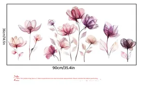 Tableau des tailles pour sticker mural fleurs roses translucides 90cm x 36cm pour déco